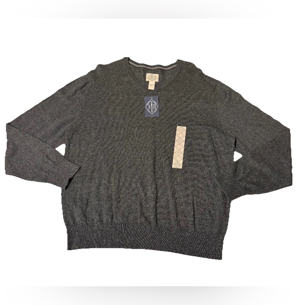 St John's Bay Mens Long Sleeve Pullover V Neck Sweater Size L Charcoal Gray NWT